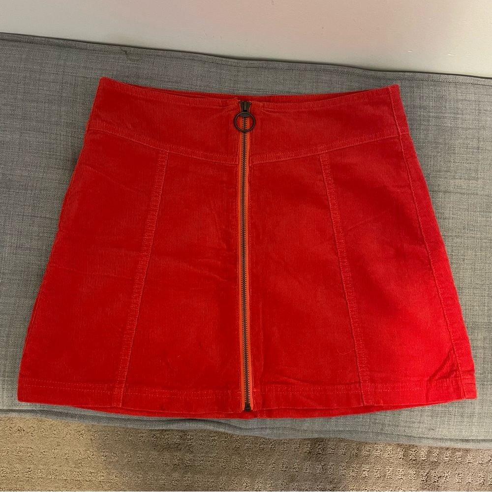 Red Front Zip Corduroy Skirt | Women’s Size 27